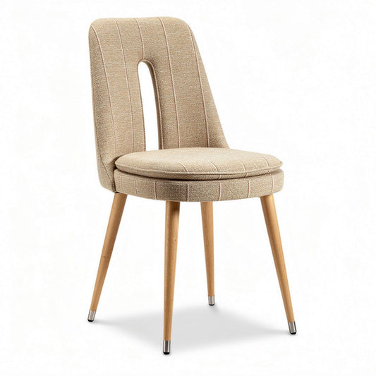 Chaise en tissu beige avec pieds en bois de hêtre 45 x 45 x 85cm