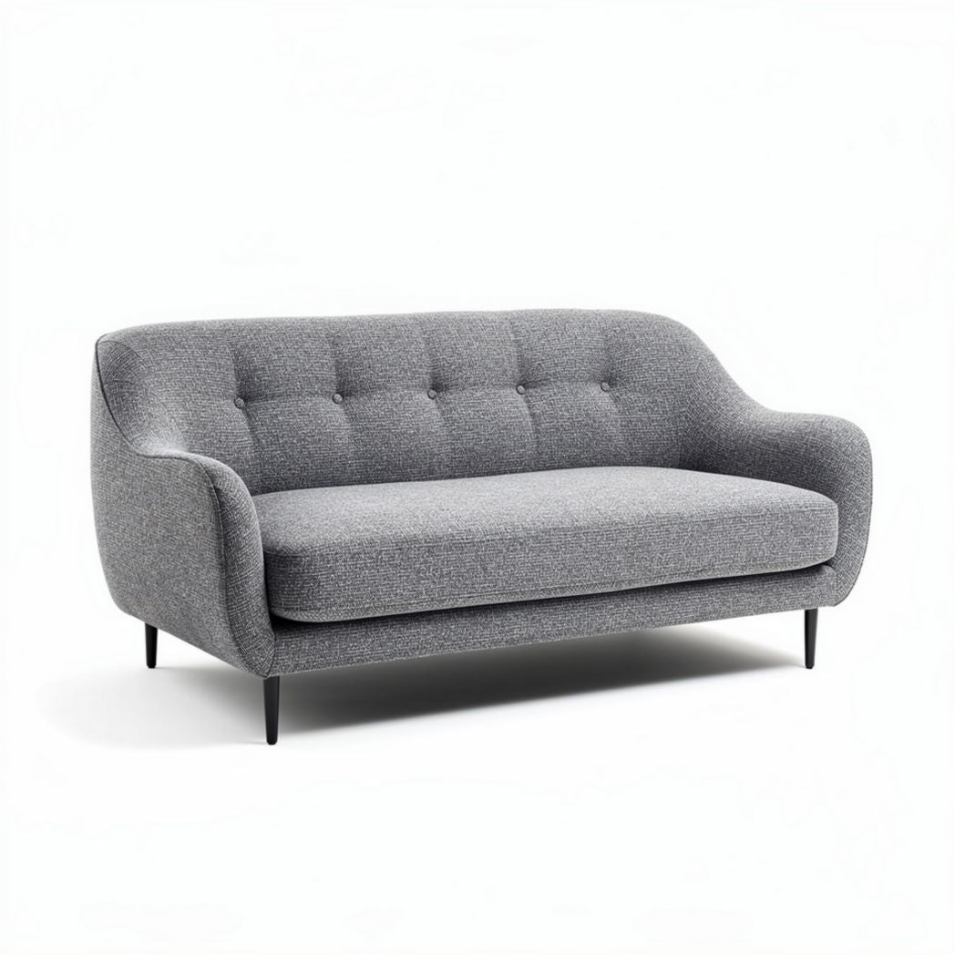 Canapé gris en tissu dimensions 180 x 80 x 85cm avec pieds noirs