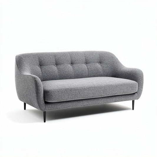 Canapé gris en tissu dimensions 180 x 80 x 85cm avec pieds noirs