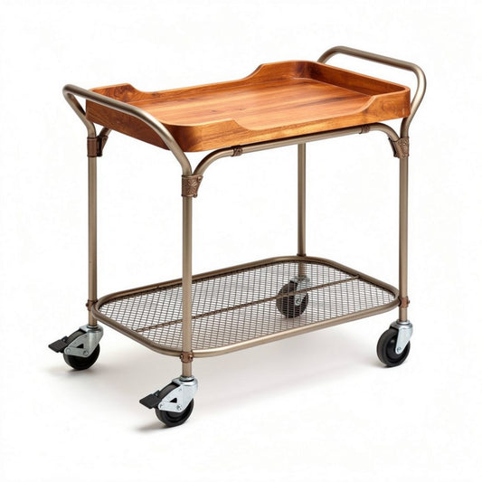 Chariot de service en bois et métal avec roulettes dimensions 80 x 40 x 80cm