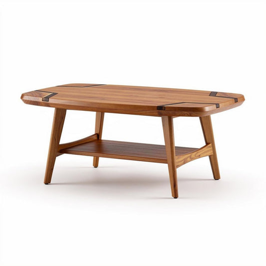 Table basse en bois avec étagère inférieure 120 x 80 x 45cm brun naturel