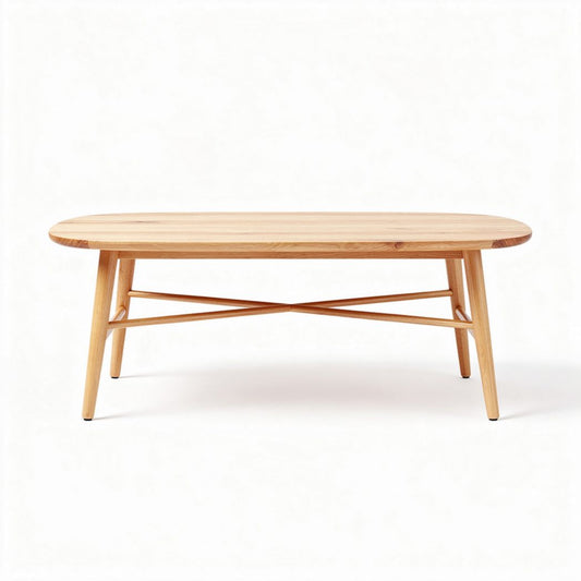 Table basse en bois de hêtre naturel ovalisée dimensions 120 x 60 x 45cm