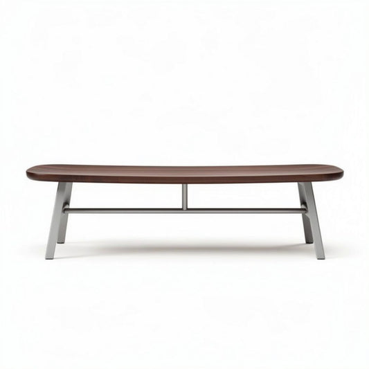 Banc en bois brun et métal argenté pour intérieur dimensions 150 x 60 x 40cm