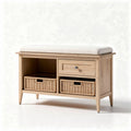 Banc en bois clair avec coussin et rangement sous le siège 100 x 40 x 45cm