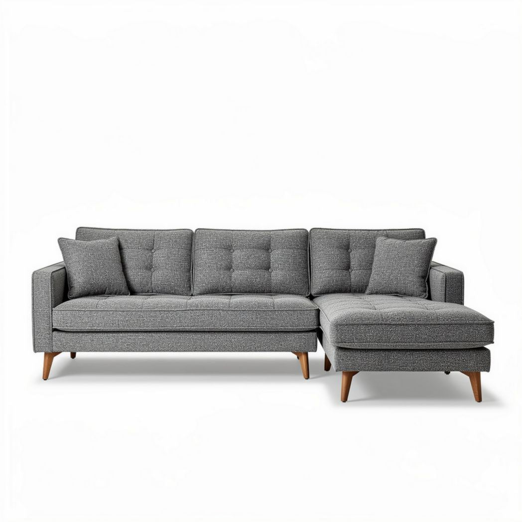Canapé d'angle gris en tissu avec structure en bois 200 x 90 x 85cm