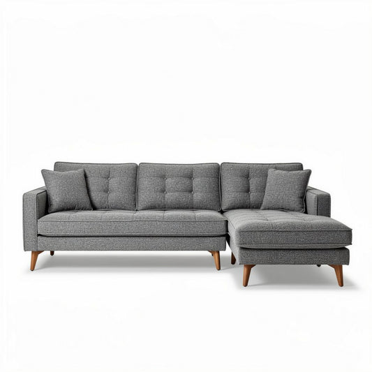 Canapé d'angle gris en tissu avec structure en bois 200 x 90 x 85cm