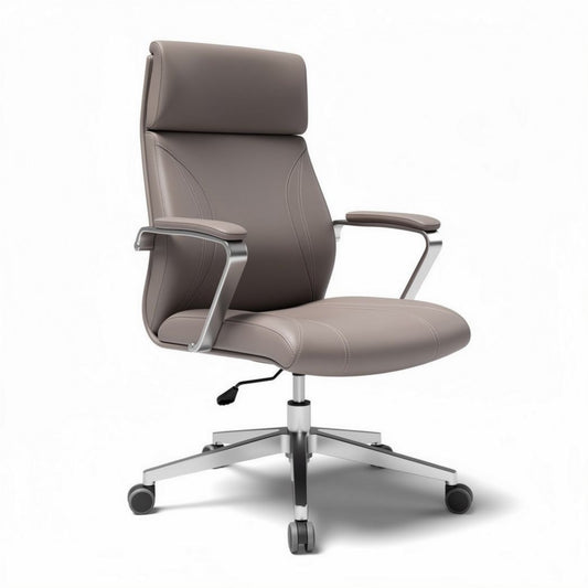 Chaise de bureau en cuir synthétique gris avec dossier réglable et accoudoirs