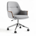 Fauteuil de bureau en tissu gris avec accoudoirs en bois et roulettes 60 x 60 x 90cm