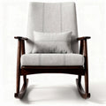Fauteuil à bascule en bois avec coussin gris clair et dimensions 90 x 80 x 100cm