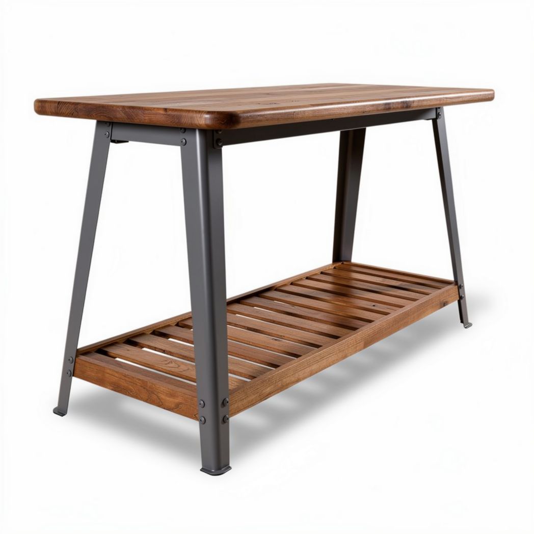 Table de cuisine en bois avec étagère inférieure en métal 150 x 60 x 90cm
