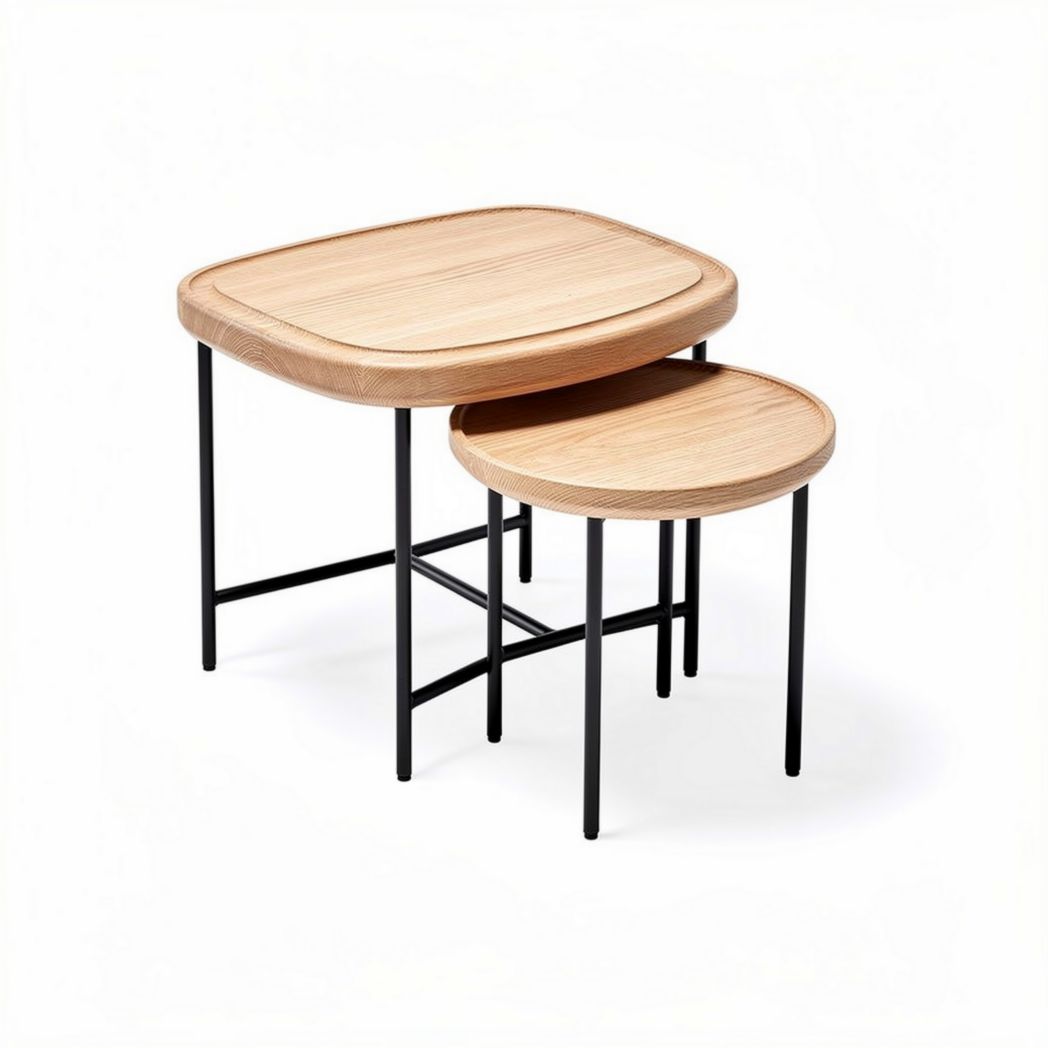 Tables gigognes en bois naturel et métal noir dimensions 60 x 40 x 45cm